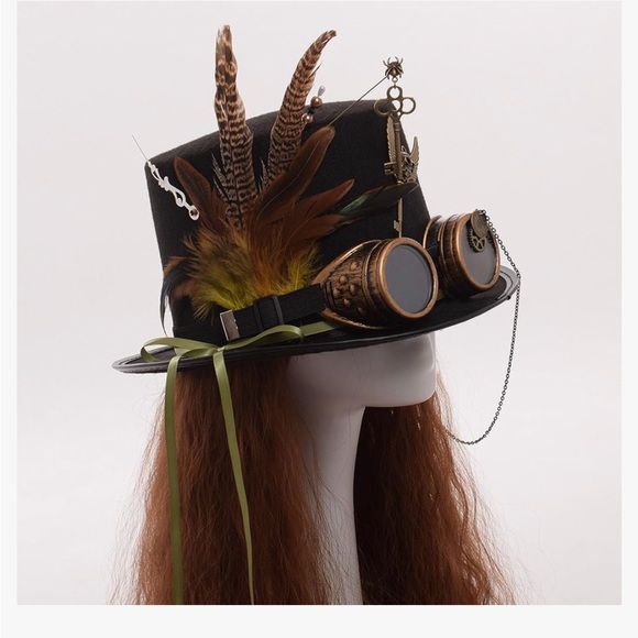 Unisex Steampunk Top Hat with Goggles - Picture 2 of 4
